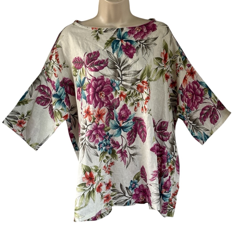 Bryn Walker Women's Relaxed Boatneck 3/4 Sleeve Bex Shirt Size S Floret Print